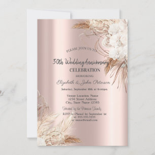 Invitation Boho Flowers Rose Gold Mariage Anniversaire