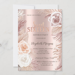 Invitation Boho Flowers Rose Gold Sweet 16