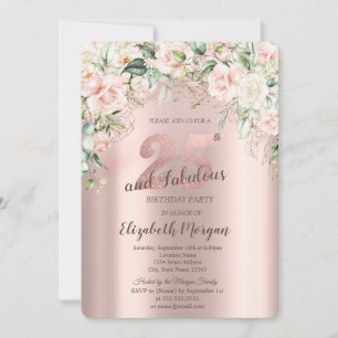Invitation Boho Flowers Rose Rose Gold 25e anniversaire