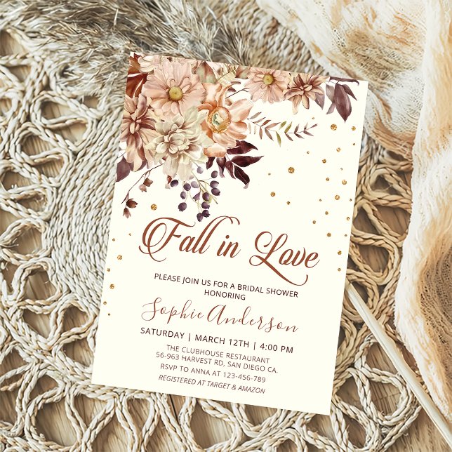 Invitation Boho Flowers tombent dans la Fête des mariées d'am (Créateur téléchargé)