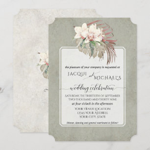 Invitation BOHO Foliage Sage Vert Orchidée Blanche Florale Ju