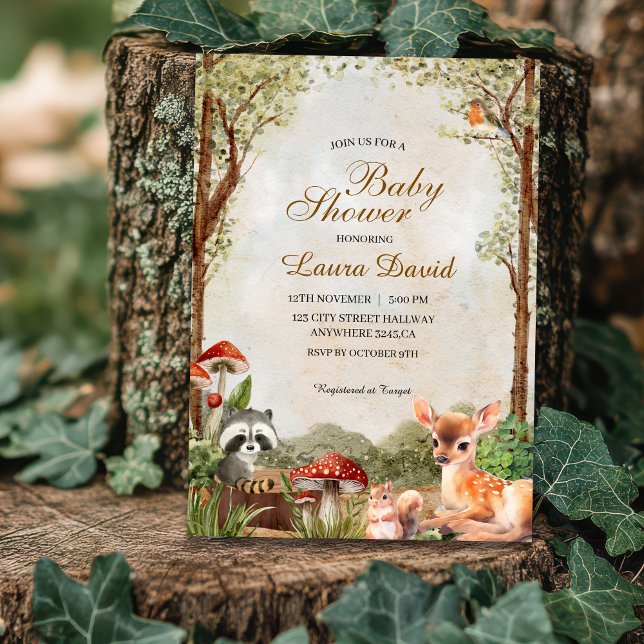 Invitation Boho forêt Bois Baby shower rustique (Créateur téléchargé)