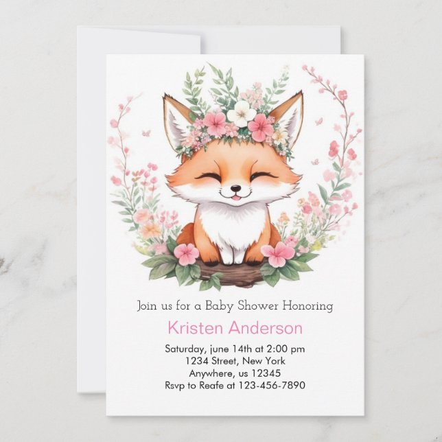 Invitation Boho Fox Adventure Girl Baby shower (Devant)