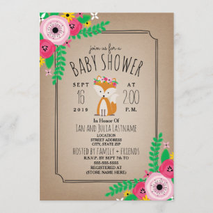 Invitation Boho Fox Cardstock Inpié Baby shower de bande