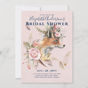 Invitation Boho FOX Fête des mariées Plumes de bois Floral