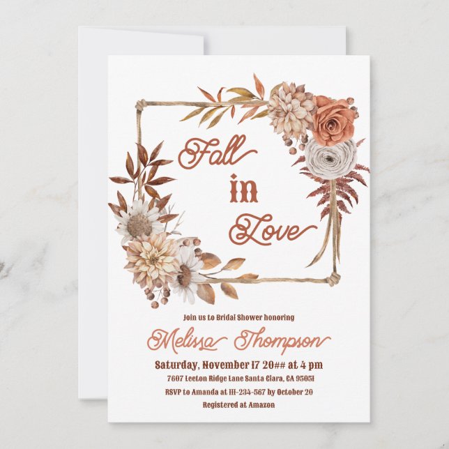 Invitation Boho Frame Fall in Love Floral Fête des mariées (Devant)