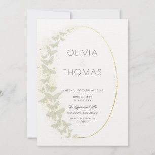 Invitation Boho Frame Moderne Papillons Or Mariage élégant