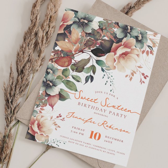 Invitation Boho Garden Floral Sweet 16 Anniversaire (Boho Garden Floral Sweet 16 Birthday Party Invitation)