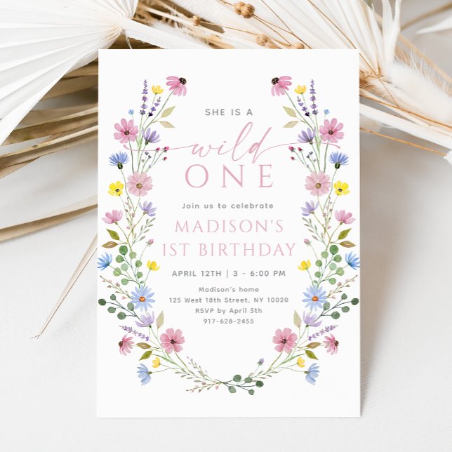 Invitation Boho Garden Wild Un Fleur sauvage Premier annivers (Créateur téléchargé)