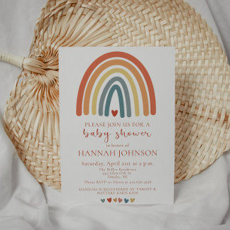 Invitation Boho Genre Neutre Arc-en-ciel Baby shower Invitati
