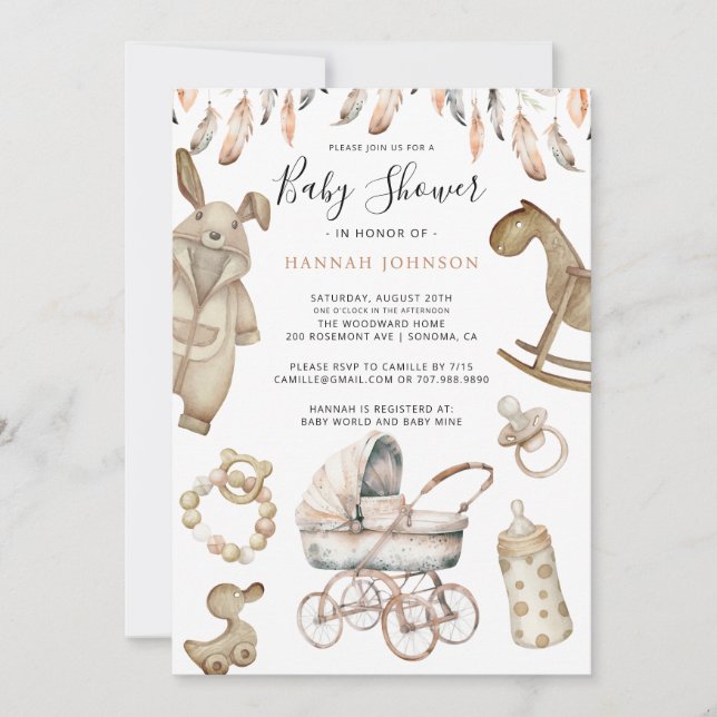 Invitation Boho Genre Neutre Jouets bébé Baby shower (Devant)