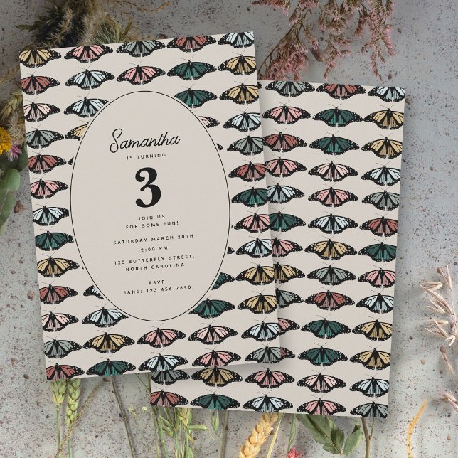 Invitation Boho Genre Neutre Papillons Fête Anniversaire (Boho Gender Neutral Butterflies Birthday Party Invitation)