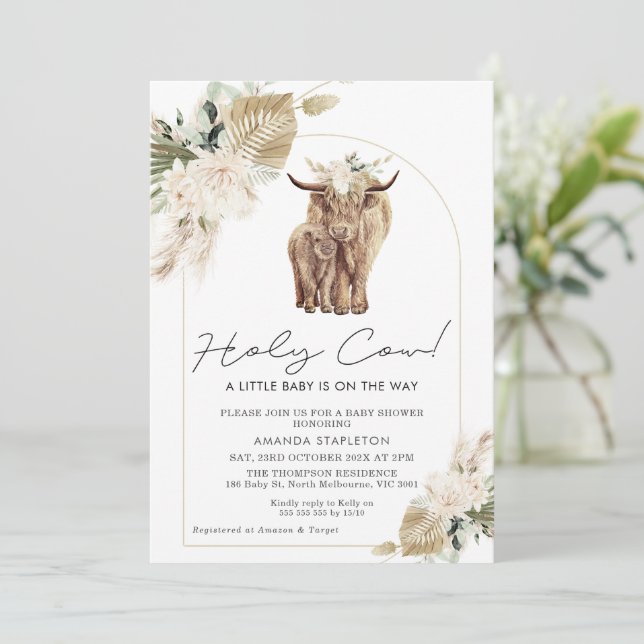 Invitation Boho Genre Neutre Vache Baby shower de veau (Debout devant)