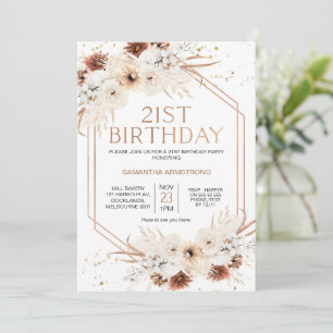 Invitation Boho géométrique rose or Floral 21e anniversaire