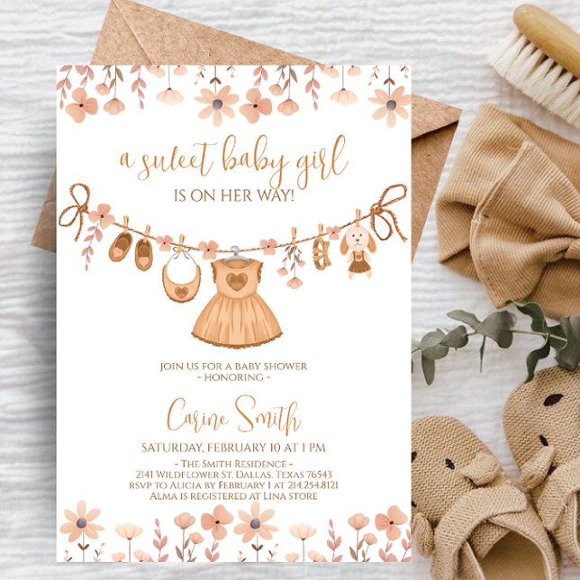 Invitation Boho Girl Baby shower de vêtements pour bébé (Créateur téléchargé)