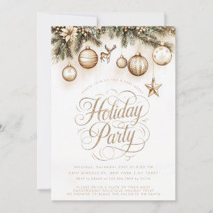 Invitation Boho Gold Ornamals Baubles Noël