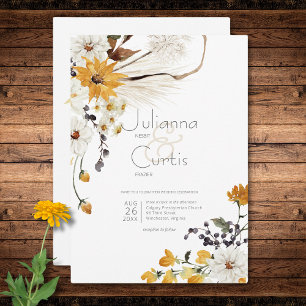 Invitation Boho Golden Yellow Meadow Fleurs Mariage blanc