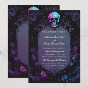 Invitation Boho gothique foncé violet Mariage crâne floral