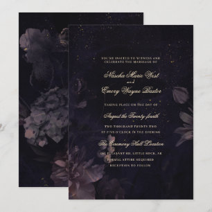 Invitation Boho gothique foncé violet Mariage floral