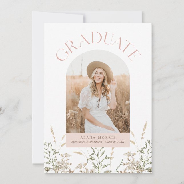 Invitation Boho Graduate Arch Rose et Green Graduate Photo (Devant)