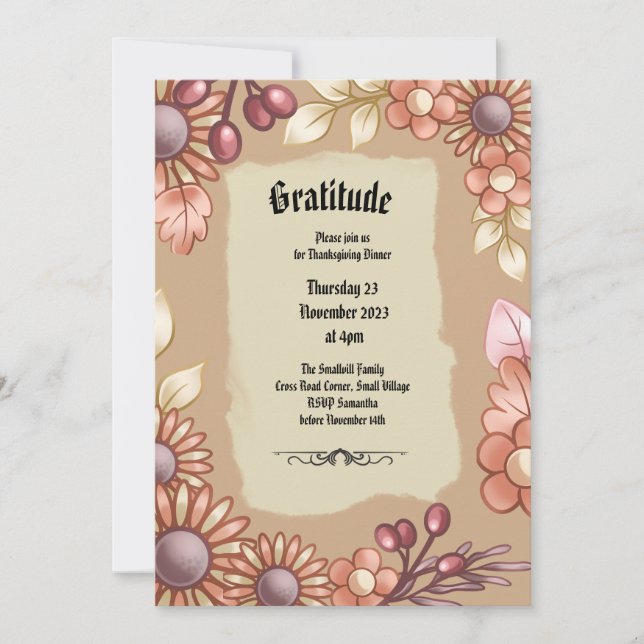 Invitation Boho Gratitude Vieux Dîner De Fasion (Devant)
