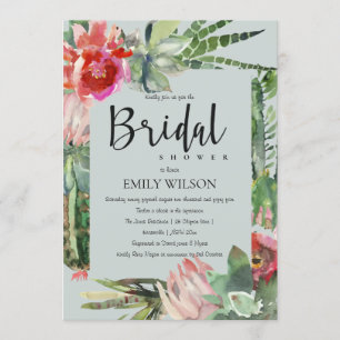 INVITATION BOHO GRAY ROSE FLORAL CACTI FOLIE FÊTE DES MARIÉES