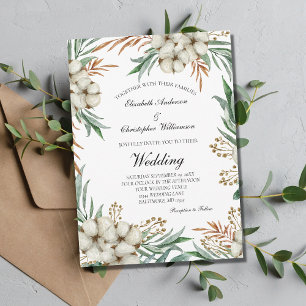 Invitation Boho Green Botanical Green Mariage blanc