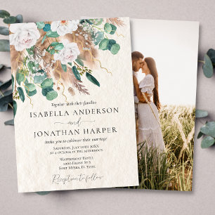 Invitation Boho Green Eucalyptus Beige Pampas Mariage photo