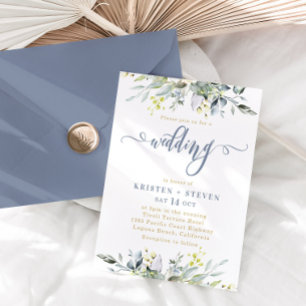 Invitation Boho Green Eucalyptus Mariage Dusty Blue