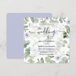 Invitation Boho Green Eucalyptus & Purple Floral Mariage