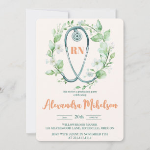 Invitation Boho Green Photo Aquarelle École de soins infirmie