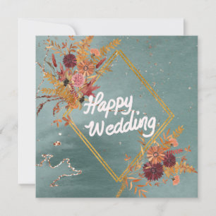 Invitation Boho Green Red Floral Motif Floral 'Joyeux Mariage