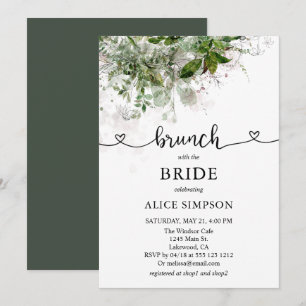 Invitation Boho Green Script Heart Brunch Fête des mariées