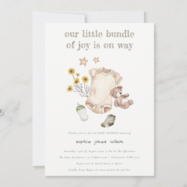Invitation Boho Green Vêtements pour bébés Baby shower neutre (Devant)