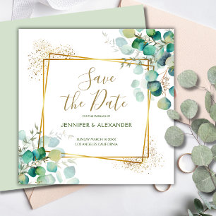 Invitation Boho Greenery Carré géométrique Enregistrer la dat