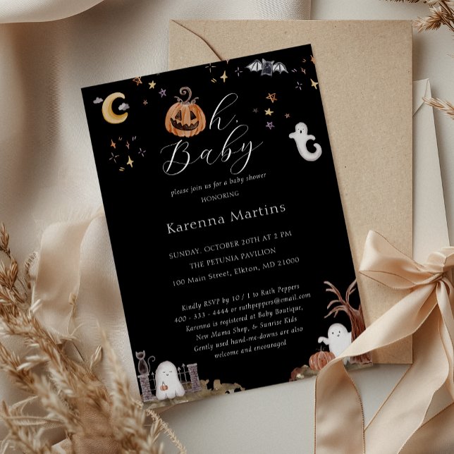 Invitation Boho Halloween Genre Neutre Oh Baby shower (Créateur téléchargé)