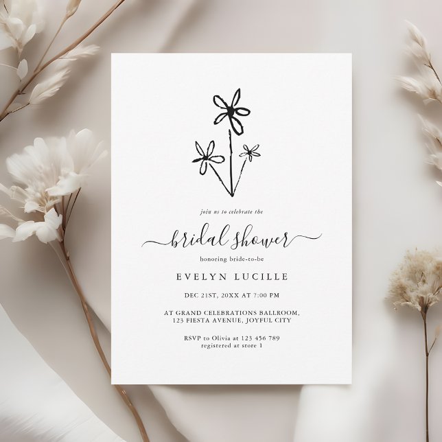 Invitation Boho Hand Drawn floral Minimalist Bridal Shower (Créateur téléchargé)