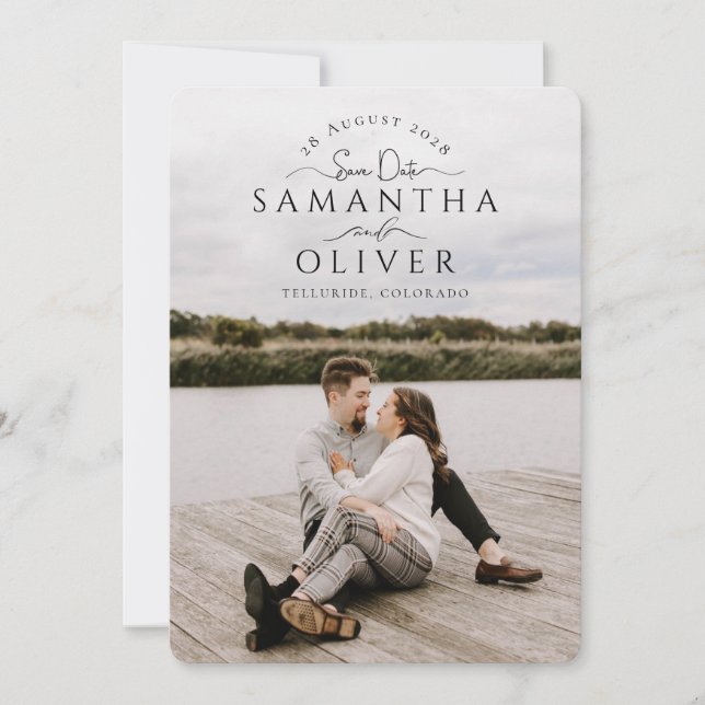 Invitation Boho Handwritten Photo Save the Date Card (Devant)