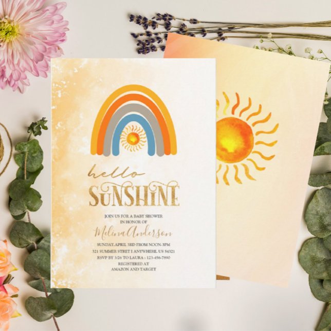 Invitation Boho Hello Sunshine watercolor baby shower (Créateur téléchargé)