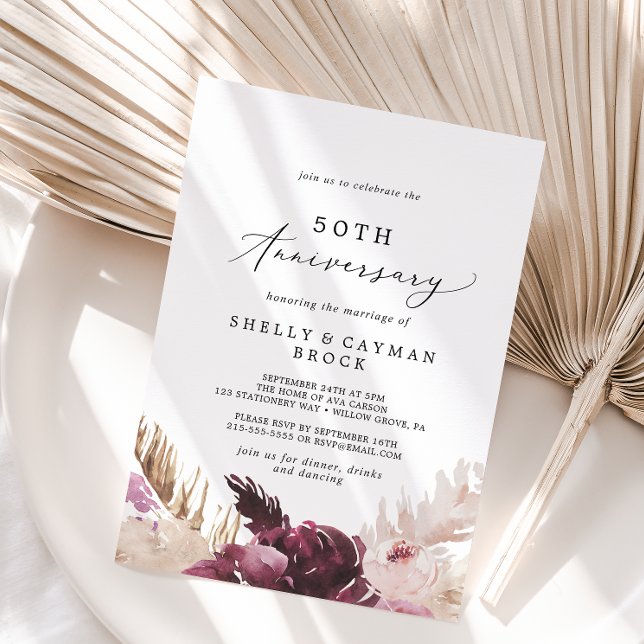 Invitation Boho Herbe de la Pampa 50e Anniversaire de Mariage (Créateur téléchargé)
