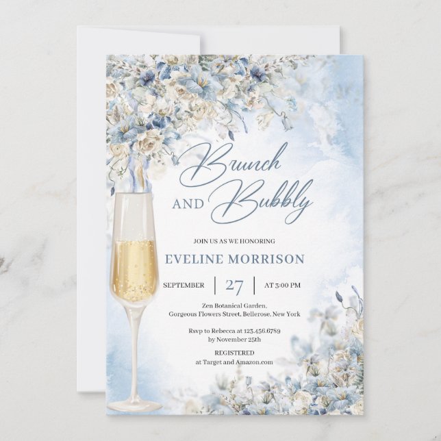 Invitation Boho hiver fleurs verdure brunch et mousseux (Devant)