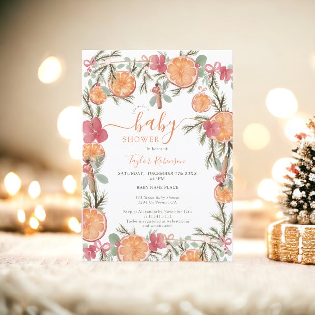Invitation Boho Hiver Séché Agrumes Baby shower Floral (Boho Winter Dried Citrus Floral Baby Shower Invitation)