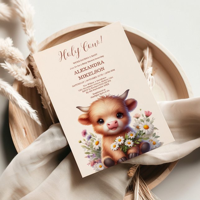 Invitation Boho Holy Cow Highland Cow Baby shower (Créateur téléchargé)