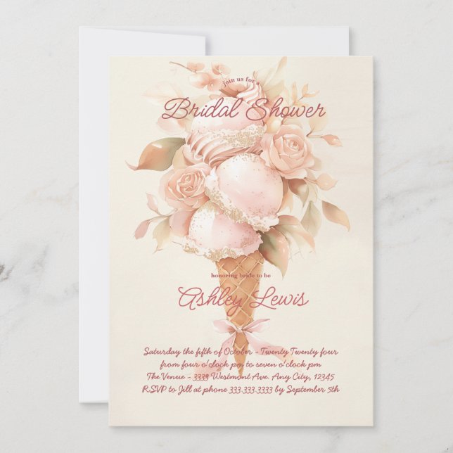 Invitation Boho Ice crème cône parties scintillant fleurie cô (Devant)