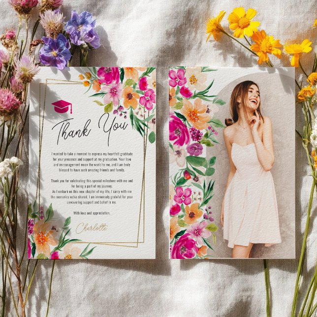 Invitation Boho jardin floral or photo graduation (Boho garden floral gold photo graduation invitation)