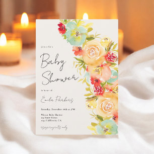 Invitation Boho jaune Chic Bleu baby shower d'hiver Floral