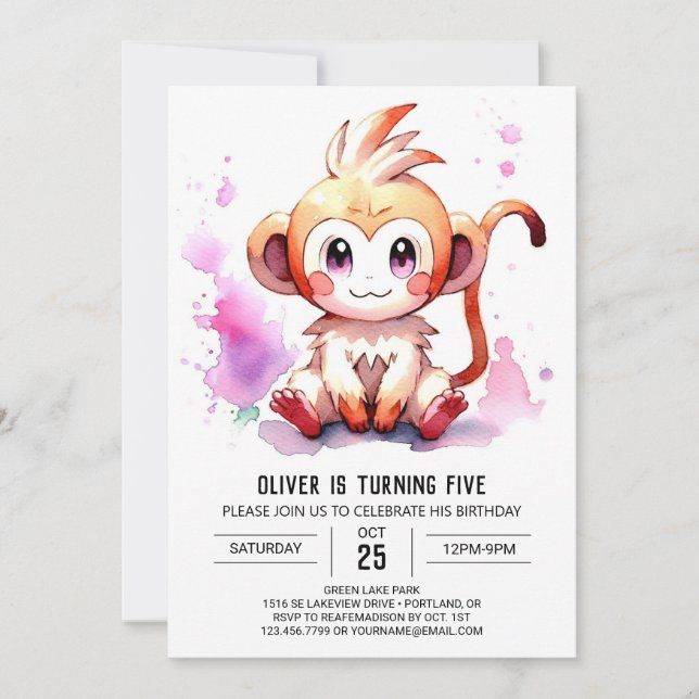 Invitation Boho Joyful Monkey Anniversaire (Devant)