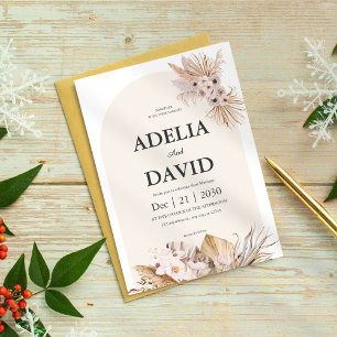 Invitation Boho Leaf Cream Simple Mariage