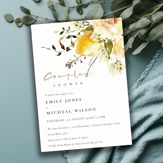 Invitation Boho Lemon Aquarelle Jaune Couples Florales Douche (Créateur téléchargé)