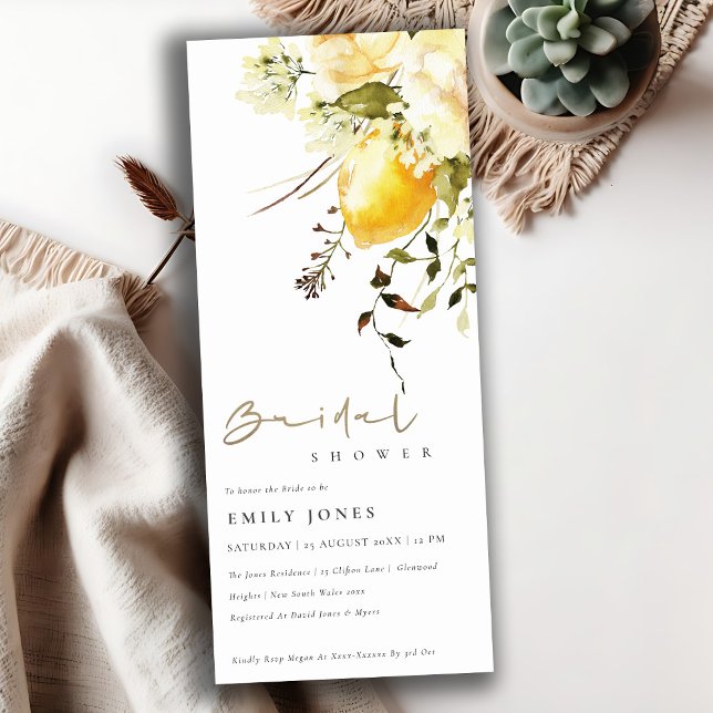 Invitation Boho Lemon Aquarelle jaune Fête des mariées floral (Créateur téléchargé)